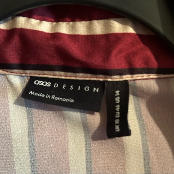 ASOS DESIGN CURVE SATIN WRAP TUX STRIPED SHIRT WORN ONCE - Picture 6 of 6